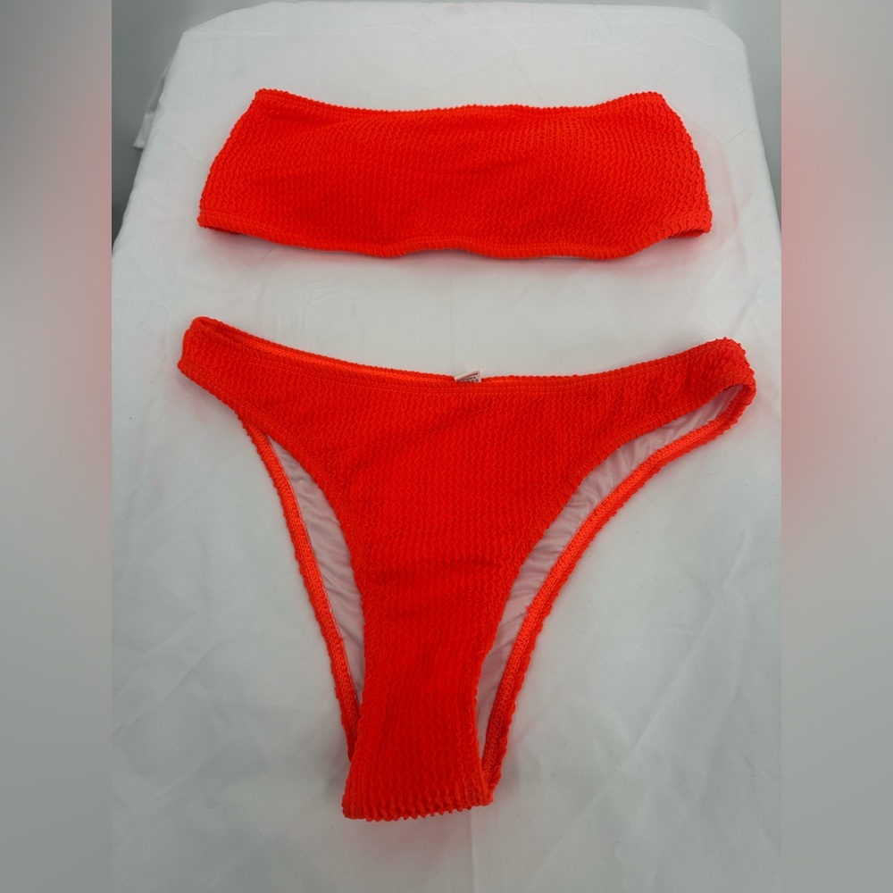 Women's 2 Pieces Bikini Solid Bandeau Swimsuits Summer Strapless Bikini